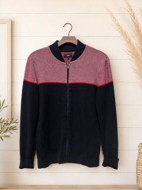 Jules Navy and Red 100% Cotton Zip-Up Sweater